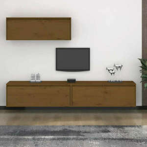 vidaXL 3 darab mézbarna tömör fenyőfa TV-szekrény kép