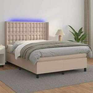 vidaXL cappuccino színű műbőr rugós ágy matraccal és LED-del 140x190cm kép