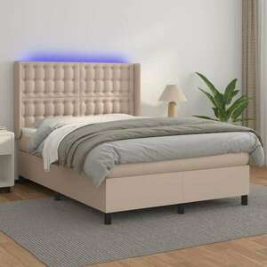 vidaXL cappuccino színű műbőr rugós ágy matraccal és LED-del 140x200cm kép