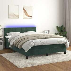 vidaXL sötétzöld bársony rugós és LED-es ágy matraccal 140x190 cm kép