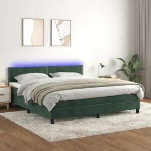 vidaXL sötétzöld bársony rugós és LED-es ágy matraccal 180x200 cm kép