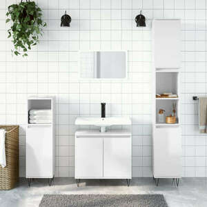 vidaXL 3 részes magasfényű fehér szerelt fa fürdőszobaszekrény-szett kép