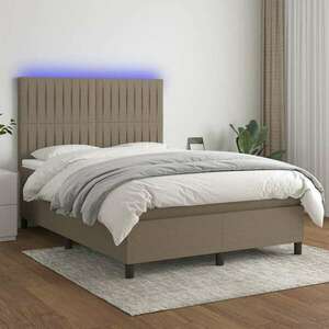 vidaXL tópszínű szövet rugós és LED-es ágy matraccal 140x200 cm kép