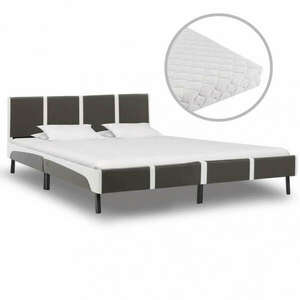 vidaXL szürke és fehér műbőr ágy matraccal 180 x 200 cm kép
