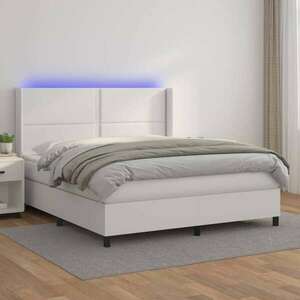 vidaXL fehér műbőr rugós ágy matraccal és LED-del 180x200 cm kép