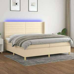 vidaXL krémszínű szövet rugós és LED-es ágy matraccal 200 x 200 cm kép