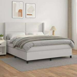 vidaXL fehér műbőr rugós ágy matraccal 160 x 200 cm kép