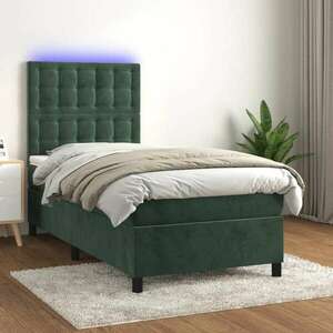 vidaXL sötétzöld bársony rugós és LED-es ágy matraccal 80 x 200 cm kép