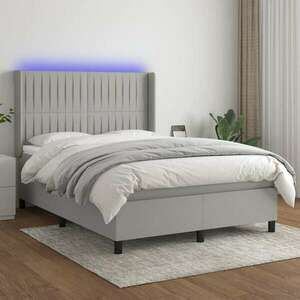 vidaXL világosszürke szövet rugós és LED-es ágy matraccal 140x190 cm kép