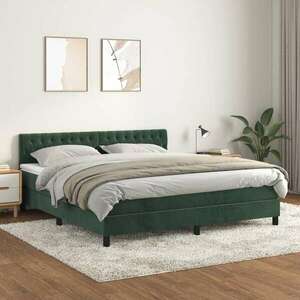 vidaXL sötétzöld bársony rugós ágy matraccal 180x200 cm kép