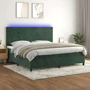 vidaXL sötétzöld bársony rugós és LED-es ágy matraccal 200x200 cm kép
