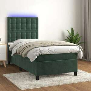 vidaXL sötétzöld bársony rugós és LED-es ágy matraccal 90x190 cm kép