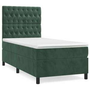 Sötétzöld bársony rugós ágy matraccal 90x190 cm kép
