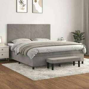 Világosszürke bársony rugós ágy matraccal 160x200 cm kép