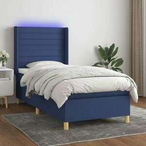 vidaXL kék szövet rugós és LED-es ágy matraccal 90x200 cm kép