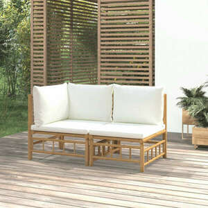 2 részes bambusz kerti ülőgarnitúra krémfehér párnákkal kép