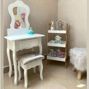 Set Vintage gyermek fésülködőasztal, fehér, tükörrel és lábtartóv... kép