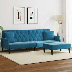 vidaXL 2 személyes kék bársony kanapéágy párnával/lábtartóval kép