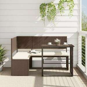 vidaXL L-alakú barna polyrattan kerti kanapé asztallal és párnákkal kép