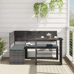 vidaXL L-alakú szürke polyrattan kerti kanapé asztallal és párnákkal kép
