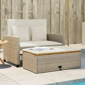 vidaXL 2 személyes bézs polyrattan/akácfa kerti kanapé párnával kép