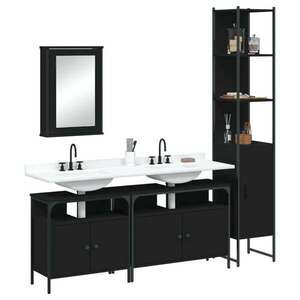 vidaXL 4 részes fekete szerelt fa fürdőszobai bútorszett kép