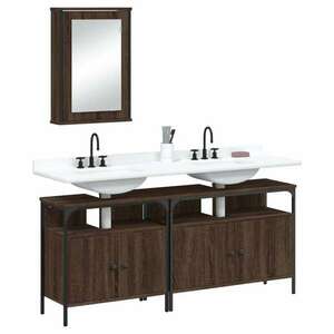 vidaXL 3 részes barna tölgy színű szerelt fa fürdőszobai bútorszett kép
