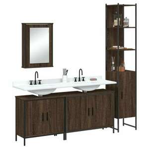 vidaXL 4 részes barna tölgy színű szerelt fa fürdőszobai bútorszett kép