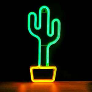 Neon Led dekorációs lámpa kaktusz narancs zöld kép