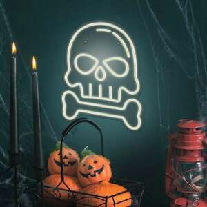Neon led plexi dekorációs lámpa halloween koponyya csonttal kép