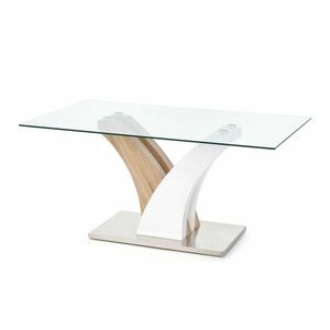 Asztal Houston 269, Fehér, Sonoma tölgy, 76x90x160cm, Edzett üveg, Fém, Közepes sűrűségű farostlemez kép