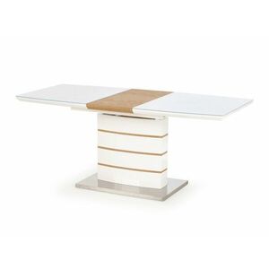 Asztal Houston 352, Fehér, Arany tölgy, 76x80x140cm, Hosszabbíthatóság, Edzett üveg, Közepes sűrűségű farostlemez, Természetes fa furnér kép