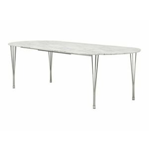 Asztal Charleston 105, Ezüst, Fehér márvány, 75x110x160cm, Hosszabbíthatóság, Közepes sűrűségű farostlemez, Fém kép