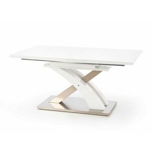Asztal Houston 222, Fényes fehér, 77x90x160cm, Hosszabbíthatóság, Közepes sűrűségű farostlemez, Közepes sűrűségű farostlemez, Fém kép