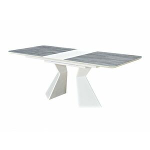 Asztal Riverton 334, Szürke, Fehér, 76x90x160cm, Hosszabbíthatóság, Közepes sűrűségű farostlemez, Üveg kép
