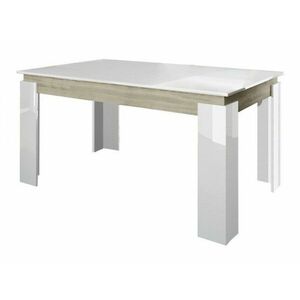 Asztal Portland 182, Fényes fehér, Sonoma tölgy, 76x90x150cm, Közepes sűrűségű farostlemez, Laminált forgácslap kép