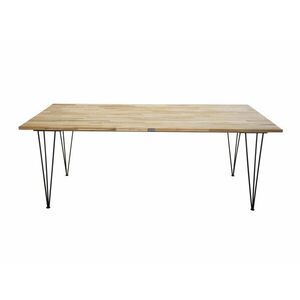 Asztal Dallas 183, Fekete, Világosbarna, 75x90x200cm, Asztallap anyaga, Fém, Tikfa kép