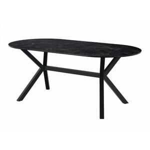 Asztal Oakland 497, Fekete, 74x90x180cm, Kerámia, Edzett üveg, Fém kép