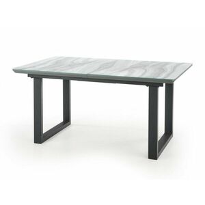 Asztal Houston 1246, Fehér márvány, Fekete, 76x90x160cm, Hosszabbíthatóság, Közepes sűrűségű farostlemez, Edzett üveg, Fém kép