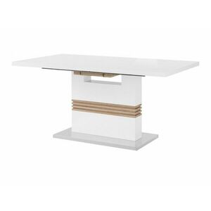 Asztal Denton 632, Fényes fehér, Barna, 76x90x160cm, Hosszabbíthatóság, Közepes sűrűségű farostlemez kép