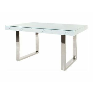 Asztal Denton 766, Fehér márvány, Ezüst, 77x90x160cm, Közepes sűrűségű farostlemez, Edzett üveg, Fém kép