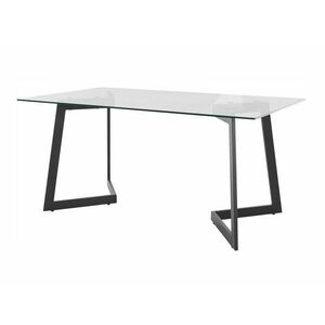 Asztal Tulsa 411, Fekete, 76x90x160cm, Edzett üveg, Fém kép