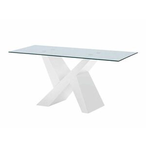 Asztal Denton 917, Fehér, 75x90x160cm, Edzett üveg, Közepes sűrűségű farostlemez kép