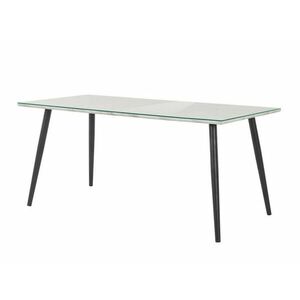 Asztal Denton 989, Szürke márvány, Fekete, 77x90x160cm, Közepes sűrűségű farostlemez, Edzett üveg, Fém kép