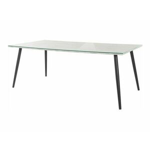 Asztal Denton 990, Szürke márvány, Fekete, 77x100x200cm, Közepes sűrűségű farostlemez, Edzett üveg, Fém kép