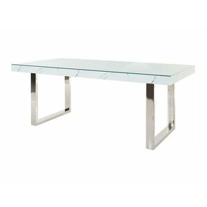 Asztal Denton 995, Fehér márvány, Ezüst, 77x100x200cm, Közepes sűrűségű farostlemez, Edzett üveg, Fém kép