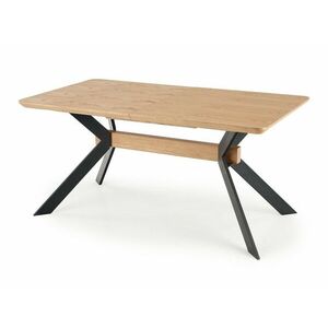 Asztal Houston 1351, Tölgy, Fekete, 76x90x160cm, Hosszabbíthatóság, Természetes fa furnér, Közepes sűrűségű farostlemez, Fém kép
