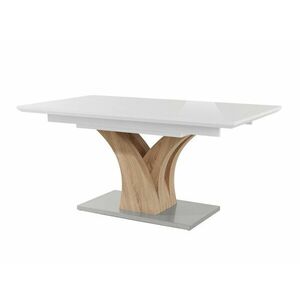 Asztal Denton 1078, Fényes fehér, Szürke, Világosbarna, 76x90x160cm, Hosszabbíthatóság, Közepes sűrűségű farostlemez kép