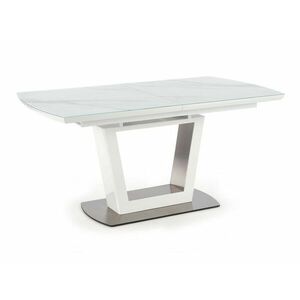 Asztal Houston 1415, Fehér márvány, Fehér, 76x90x160cm, Hosszabbíthatóság, Edzett üveg, Közepes sűrűségű farostlemez, Fém kép