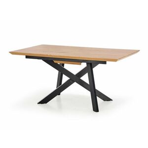 Asztal Houston 347, Arany tölgy, Fekete, 76x90x180cm, Hosszabbíthatóság, Közepes sűrűségű farostlemez, Fém kép